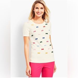 Talbots Cream Top with Multicolored Bow Accents
